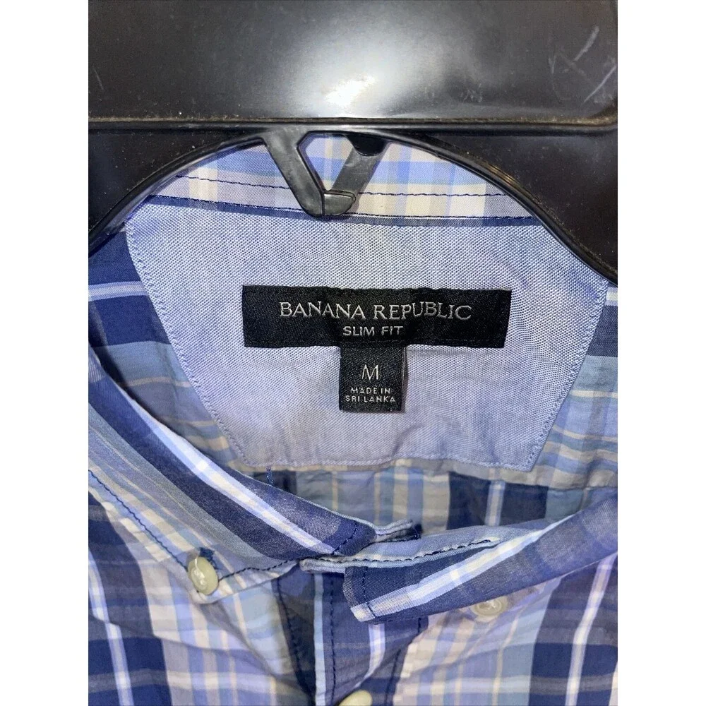 Banana Republic Dress Shirt Mens Size Medium Slim Fit Blue Striped Button Up LS